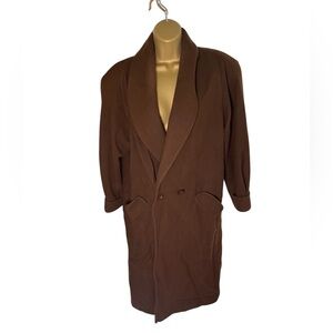 Vtg 80s Andrea Marin Double-Breasted Coat Padded Shoulders Shawl Collar Brown 14